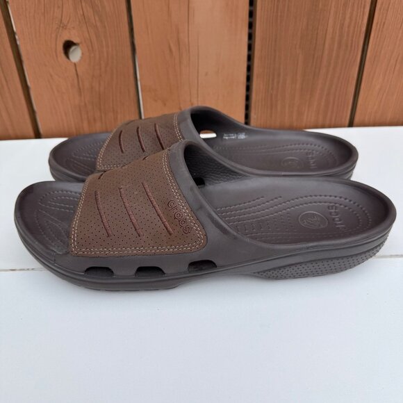 Crocs Men's Brown Slide Sandals M13 Slip-On Open Toe Casual Footwear - Picture 1 of 7
